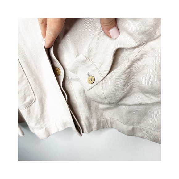 J Jill Linen Blend Jacket Size 2X Button‎ Front Jacket Collared Pockets Beige - Picture 4 of 10
